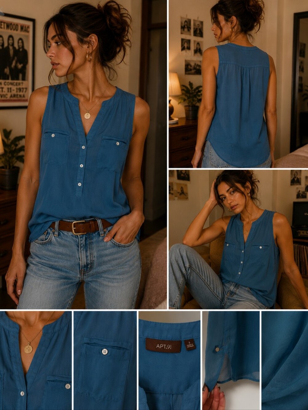Apt. 9 Size Small Blue Sleeveless Button Up Blouse